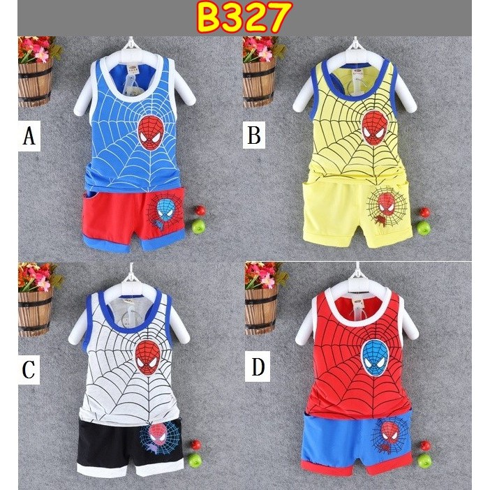 B327 / SETELAN PENDEK / BAJU SPIDERMAN ANAK LAKI-LAKI