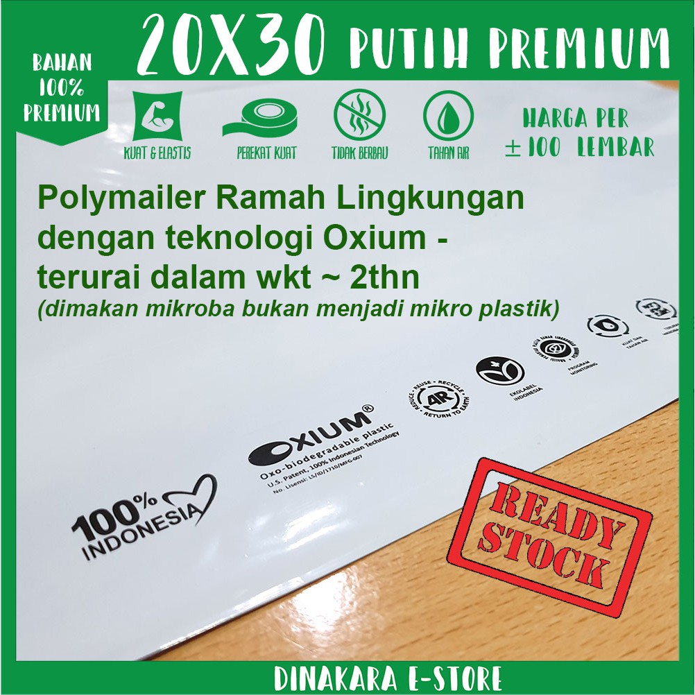 

Sy Polymailer Plastik ramah lingkungan 20x30 - Putih Premium (isi +/- 100 pcs)