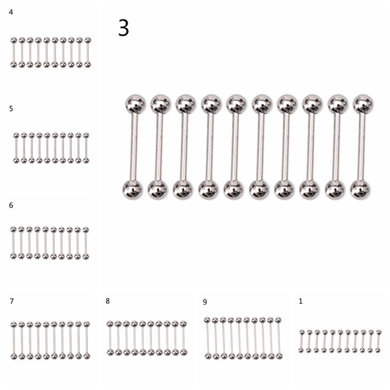 10 Pcs Cincin Puting Lidah Bentuk Barbel Bahan Stainless steel