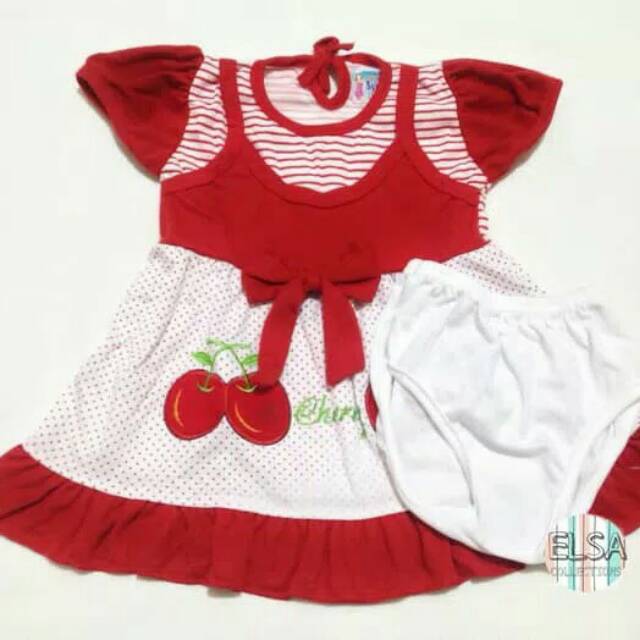 SF 2B2 - Baju Bayi / Setelan Anak Perempuan Umur 6-15 Bulan Salur Cherry Cantik Lucu