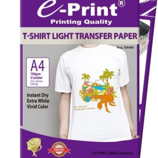 

e-Print Light T-Shirt Transfer Paper A4 - Kertas Print Sablon 5 Lembar