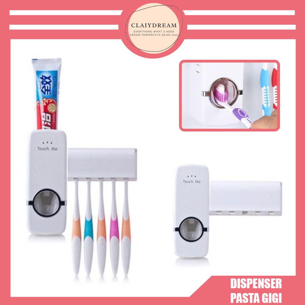 Dispenser Odol Tempat Sikat Gigi TOUCH ME Rak ToothPaste &amp; Brush Set WHITE Otomatis Pasta Holder CLAIYDREAM