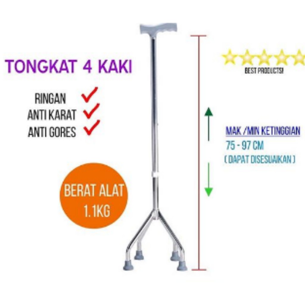 TONGKAT KAKI 4 PYRAMID / PIRAMID , ALAT BANTU JALAN UNTUK MANULA / ORANG TUA KAKI PIRAMIDA