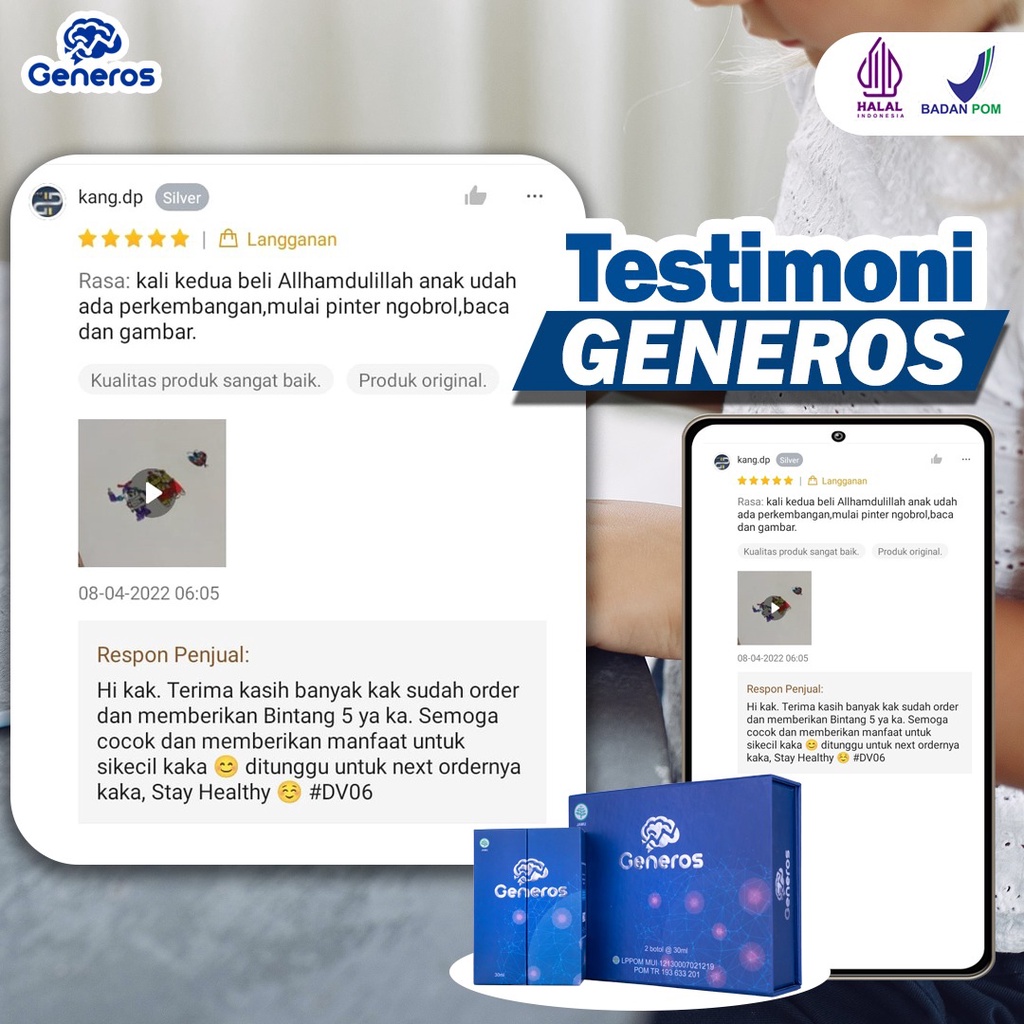 Generos - Original Generous Brainking Plus Vitabrain Multivitamin Solusi Atasi Speech Delay Telat Bicara Autis Hyperaktif Hiperaktif Anak &amp; Tingkatkan Konsentrasi Kecerdasan &amp; Daya Ingat Lancarkan Peredaran Darah