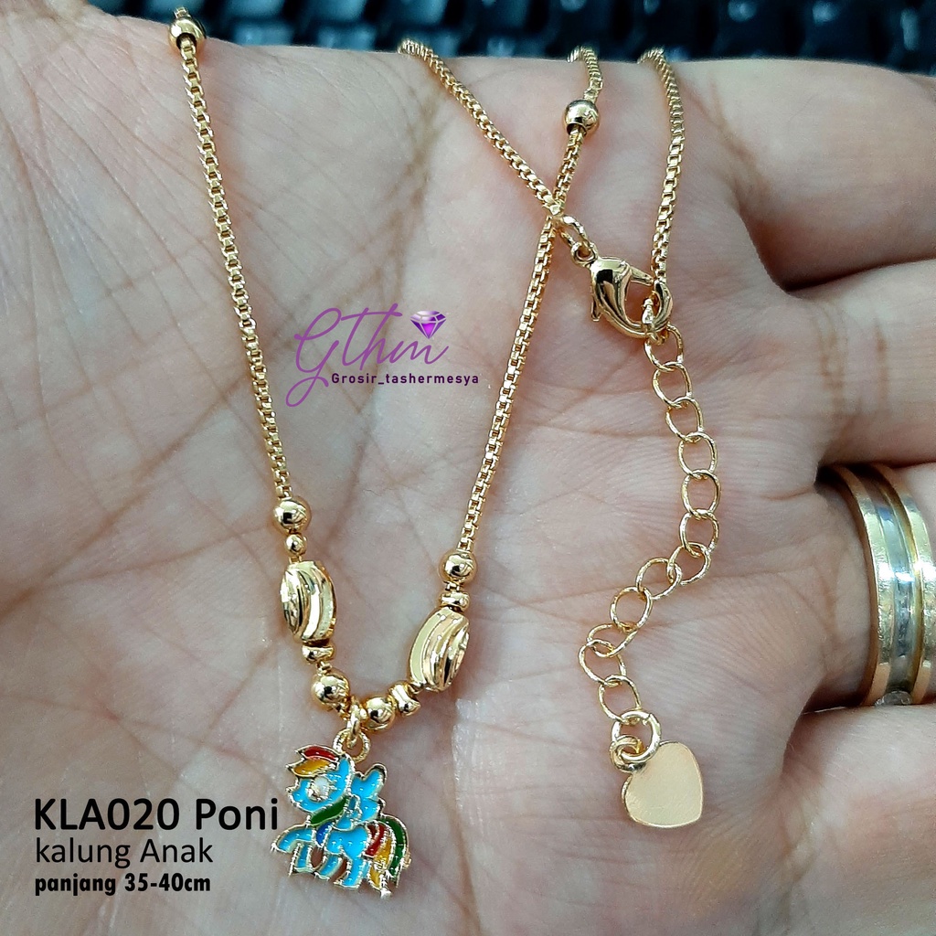 kalung anak poni unicorn biru kla020 perhiasan lapis emas 18k xuping awet kilau seperti emas asli