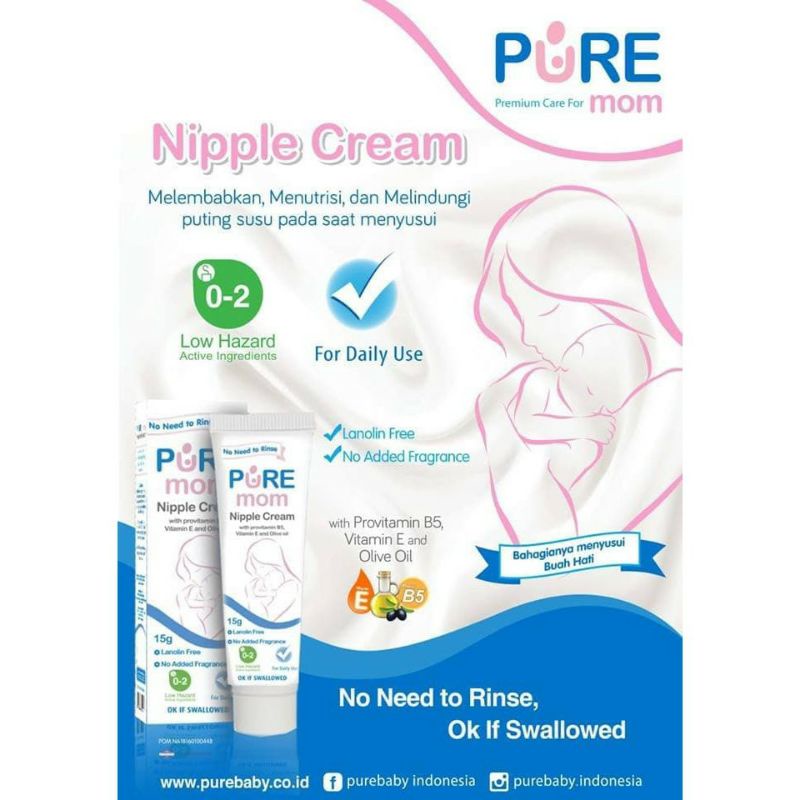 Pure mom nipple cream - krim perawatan puting susu ibu | krim payudara ibu menyusui | nipple cream