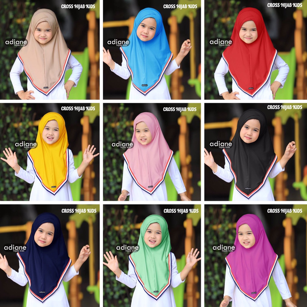 00149 Adiane Hijab Anak | Bergo Anak | Khimar Anak Model Cros Hijab Ukuran M Usia 7-9 Tahun Original