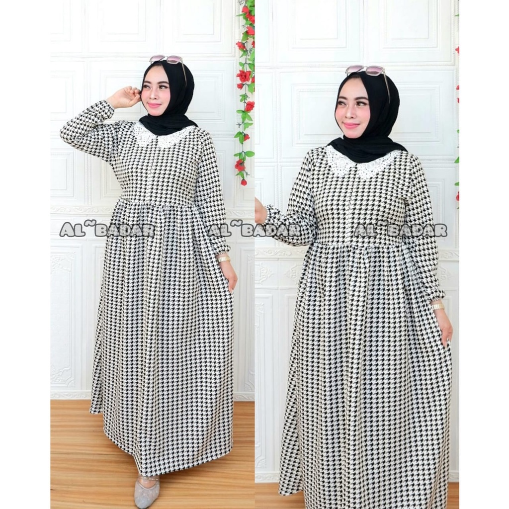 [ BISA COD ]GAMIS SHAKILAL MOTIF RENDA KERAH KOREA, DRESS SHAKILA MOTIF MIX RENDA KERAH KOREA MODEL TERBARU ,GAMIS BUSUI BY AL BADDAR