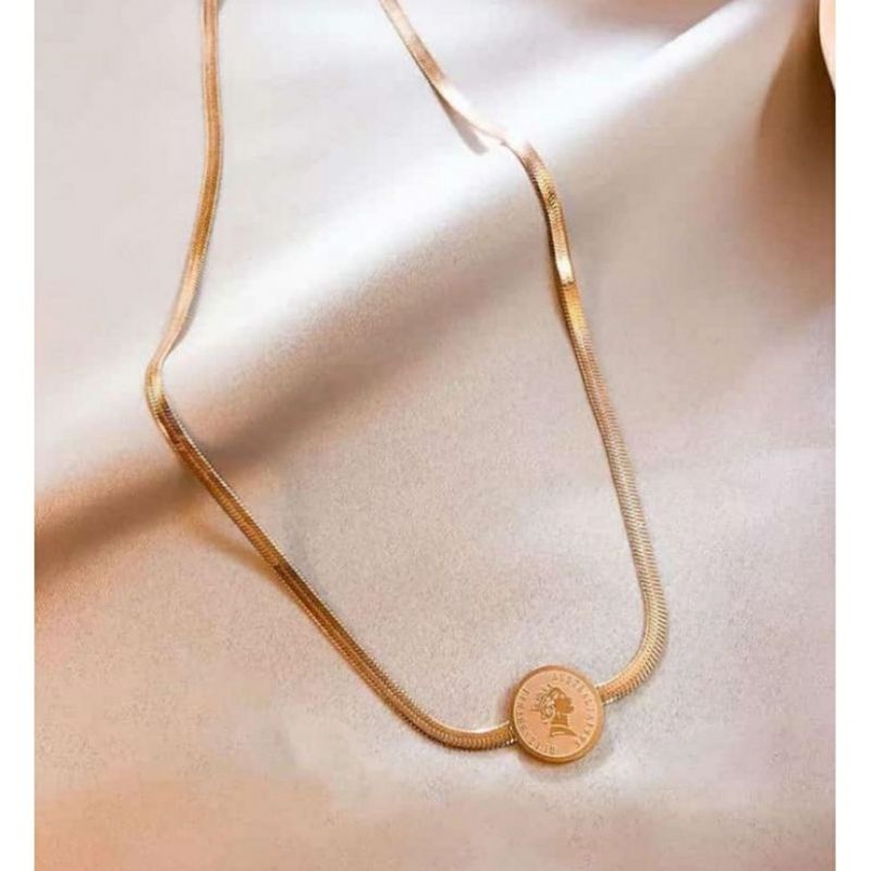 QQ kalung koin Elizabethe Rantai Belut Gepeng Titanium