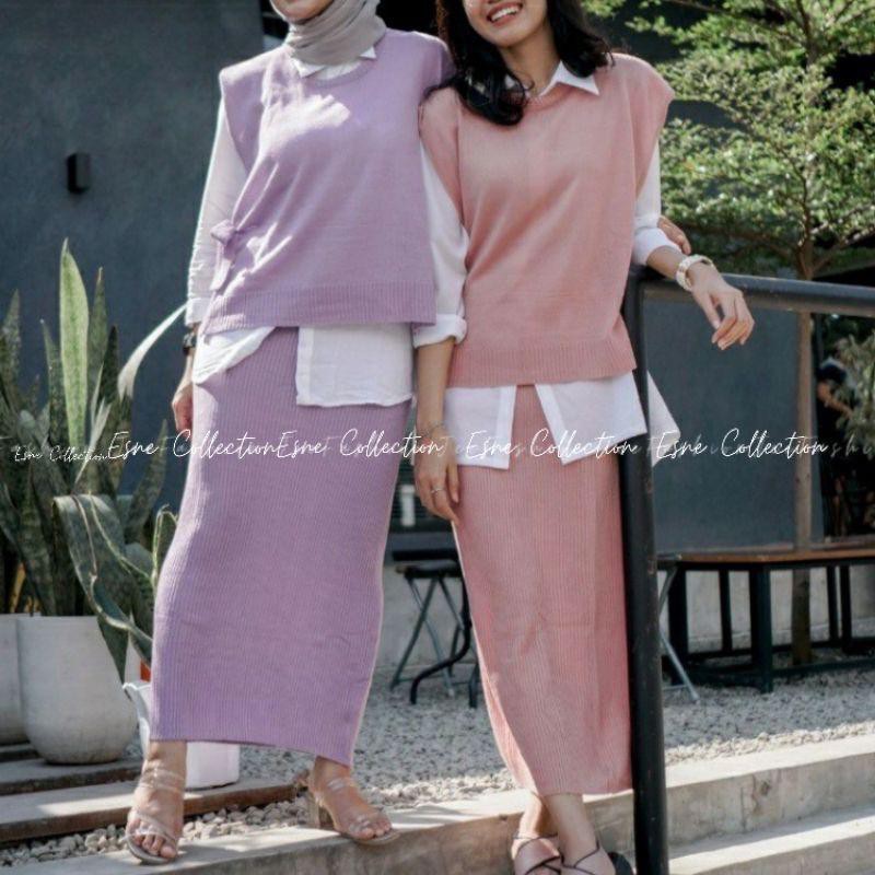 NEW!! ONESET 3 in1 (VEST TALI - KEMEJA PUTIH - ROK RAJUT) - Oneset Termurah