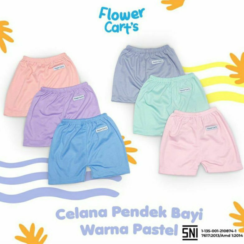 (6 Pcs) Celana Bayi Pendek Flower Carts PIPI 3-9 Bulan Celana Baby Segi Empat Polos SNI Celana Segi4