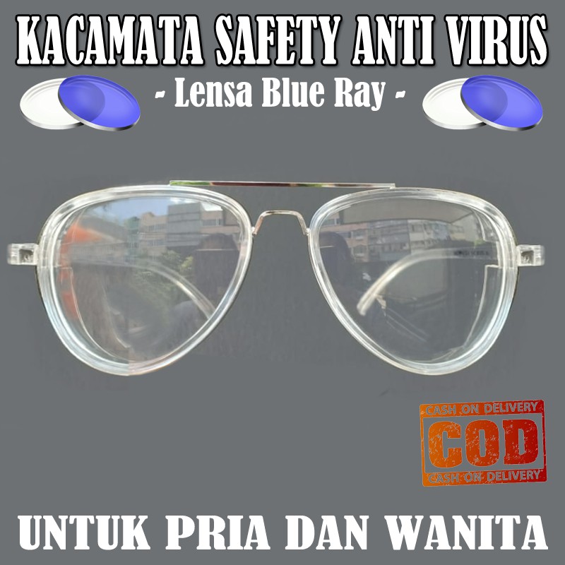 Kacamata Safety Glasses Anti Virus Lensa Antiradiasi Blueray Kaca mata Pelindung Debu Bakteri