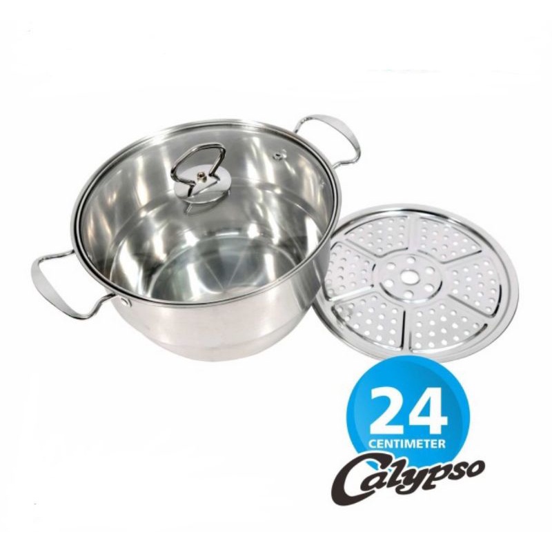 dandang steamer stainless murah / panci steamer calypso stainless / panci kukusan ukuran 24 cm 28 cm / soup pot 28cm calypso