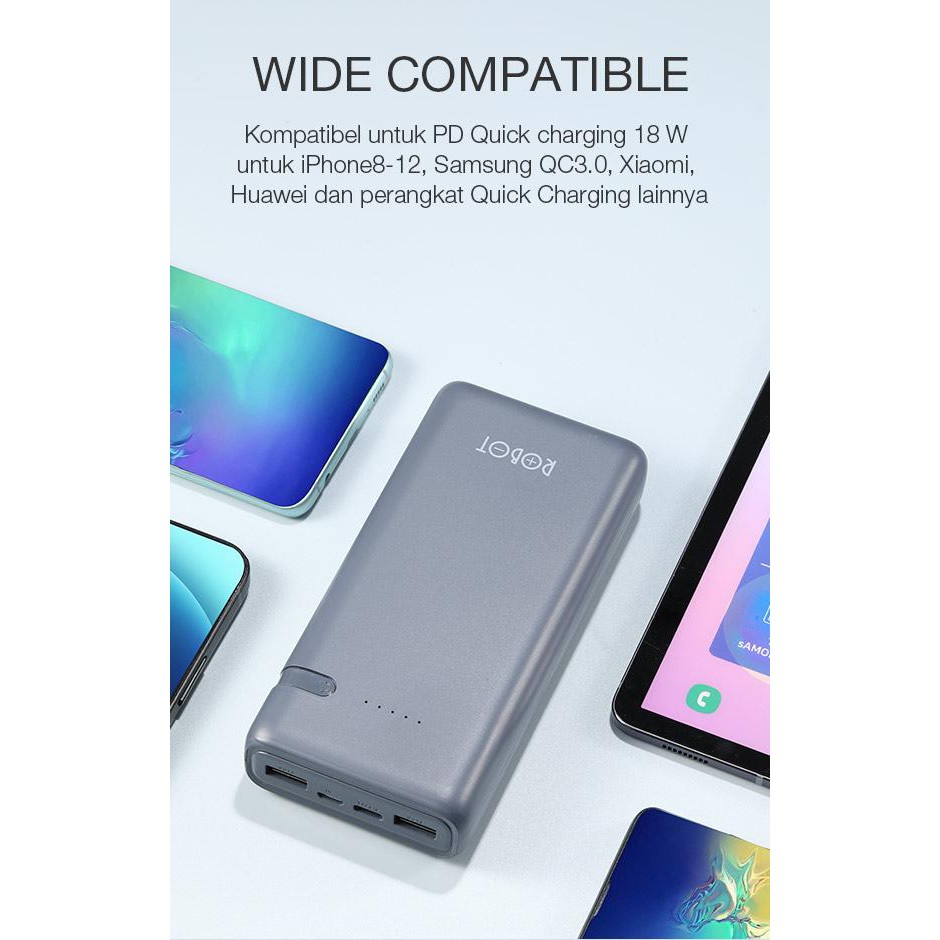 PROMO~Powerbank ROBOT 20000 mAh RT21 Led Dual Port USB Quick Charge Fast Charging / POWER BANK ROBOT RT22 Fast Charging 20000mAh Dual Port Input &amp; Output LED Indicator- Garansi Resmi