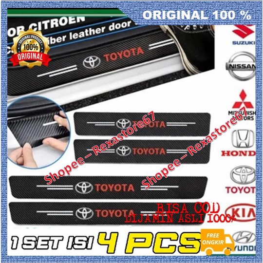 Welcome Sticker Carbon Fiber Leather Door Sill Stiker Carbon Pelindung Pijakan Diabawah Pintu Mobil 