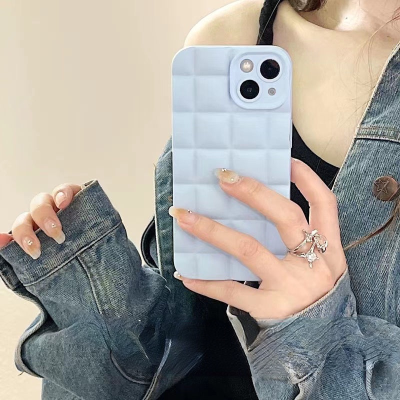Case Motif Kotak-Kotak Warna Biru Untuk iPhone 12 13 14 11 Pro Max X Xs Max Xr pohe