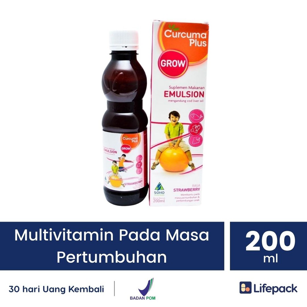 CURCUMA GROW STRAWBERRY 200 Ml - Sirup Multivitamin, Ekstrak Temulawak, Curcuma - LIFEPACK-200 ML