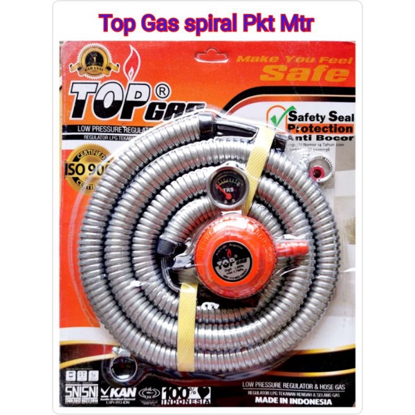 Top Gas Selang Spiral Regulator Set Paket Meter + Selang