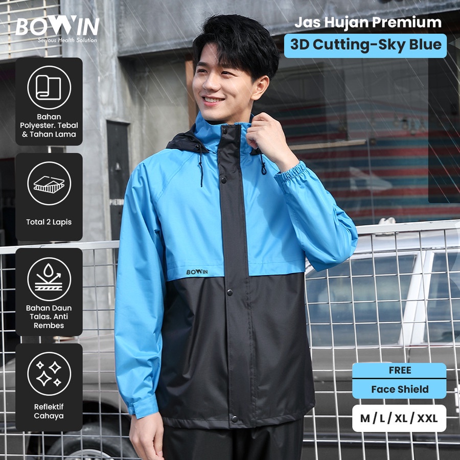 Bowin Jas Hujan Baju Celana Premium 3D Cutting + Face shiled , anti Angin dan anti Bakteri Bahan Tebal dan Premium