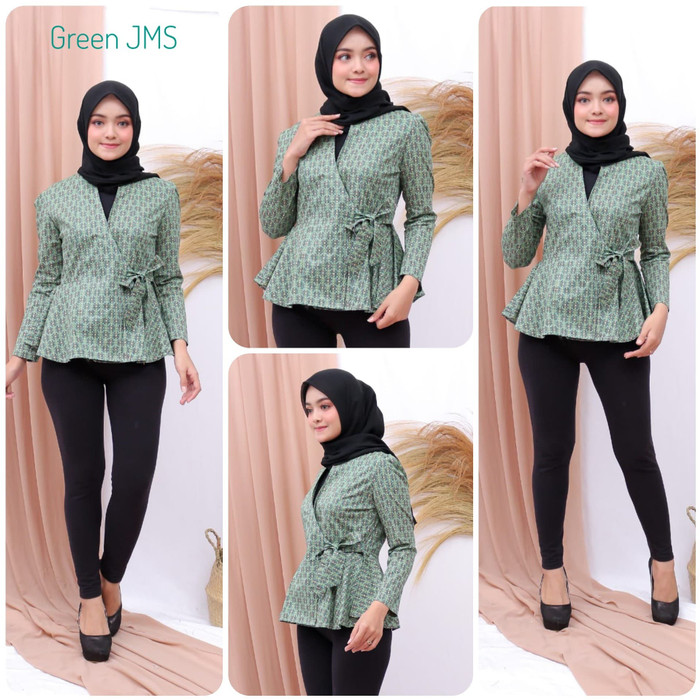 Atasan Batik Wanita Model Kimono Ikat Tali Samping Tgn Pjg Green Jms Shopee Indonesia