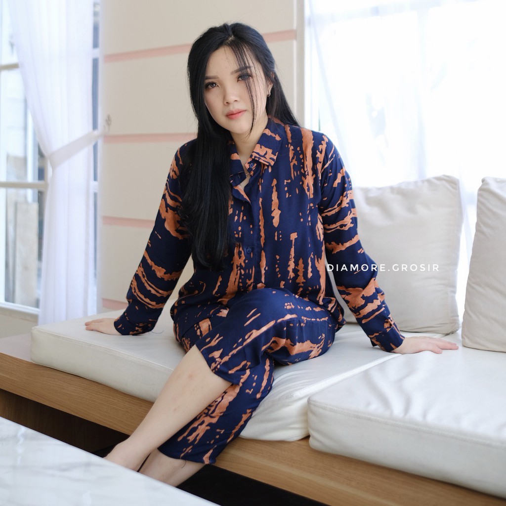 BLOOMS DAILY ONE SET / TIE DYE ONE SET RAYON / STELAN PIYAMA WANITA-1