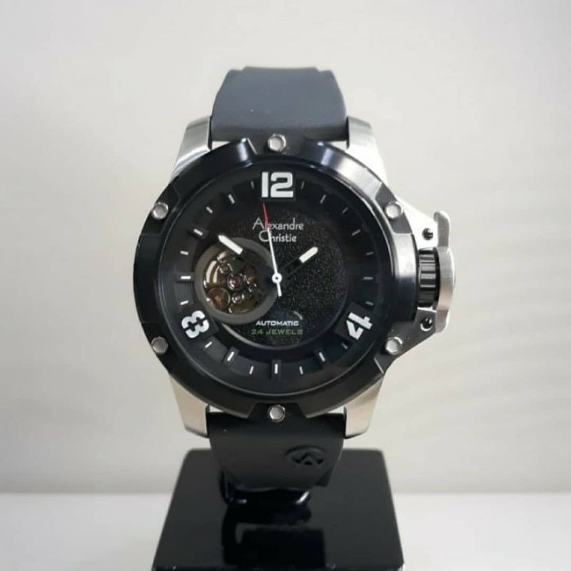 Jam Tangan Alexandre Christie AC 6295 Pria / AC6295 MA Rubber Silver Black Original