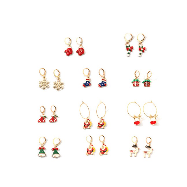 LRC Anting Tusuk Fashion Glove Color Cartoon Christmas Earrings D27979