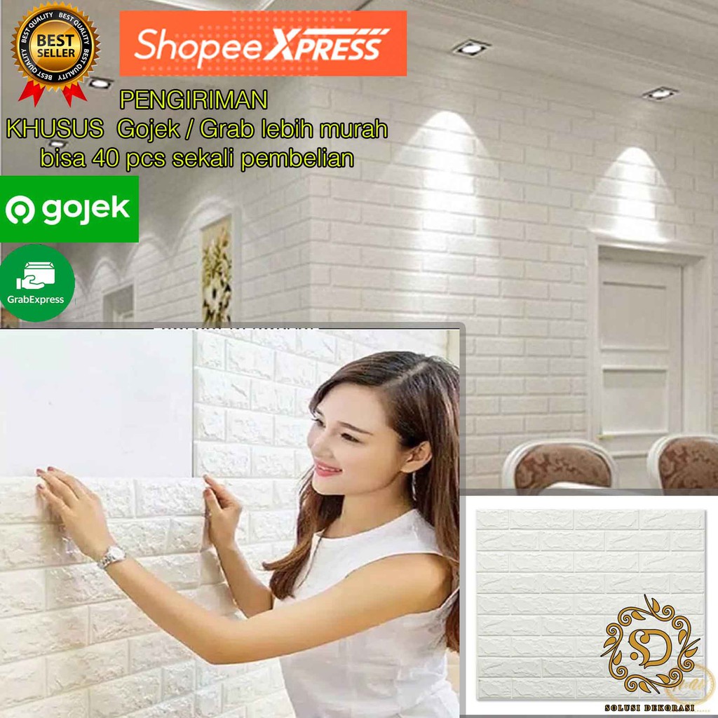 Solusidekorasi-Wallpaper Dinding Foam 3D Batu Bata Putih-Size 70CM X 77 CM-Anti Air