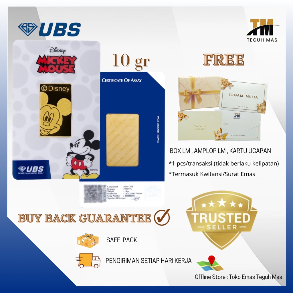 EMAS LOGAM MULIA UBS DISNEY MICKEY MOUSE FULL FACE  LM 999,9 TEGUH MAS
