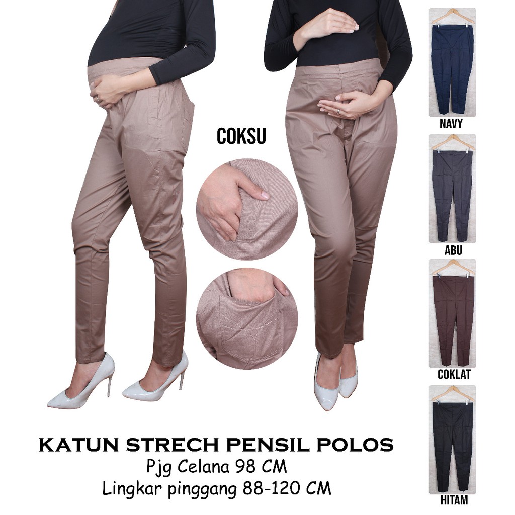 Celana Ibu Hamil Katun Strech Pensil Polos