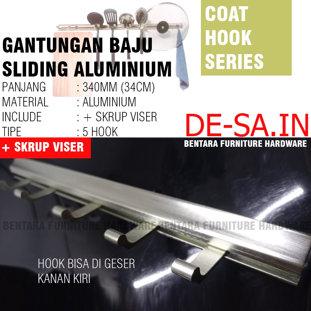 5-Hook Kapstok Aluminium Lipat Geser Gantungan Baju 5 Kait Capstock Handuk Baju Hook Serbaguna Multi Fungsi
