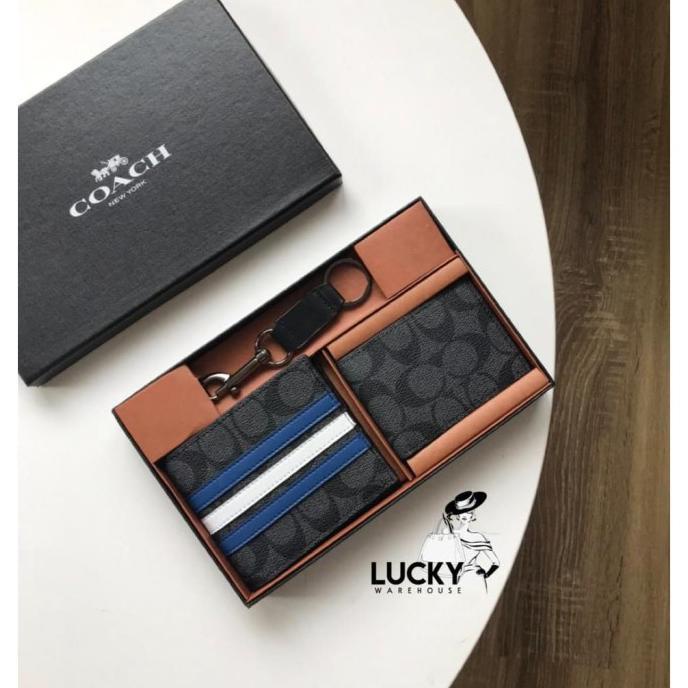 Star Coach Men 3 In 1 Signature Varsity Leather Wallet Midnight Navy Terbatas