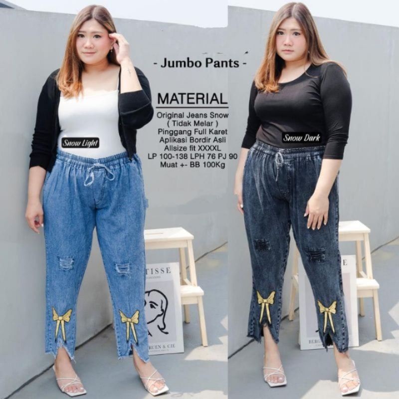 Baggyjeans Jumbo bordir Celana Jeans Jumbo Wanita Pinggang Full Karet Jeans ori