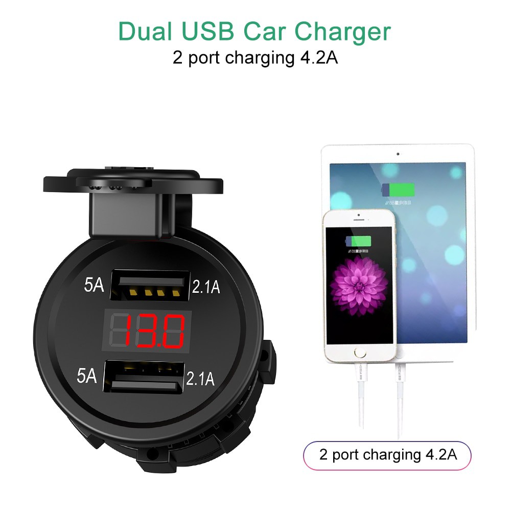 Accnic USB Charger Motor 2 Port 4.2A with LED Display Voltmeter - Y451 - Black