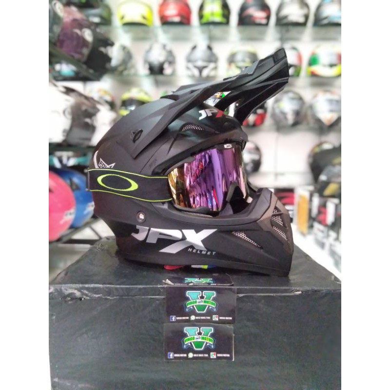 HELM JPX CROSS HITAM DOP + KACA GOOGLE