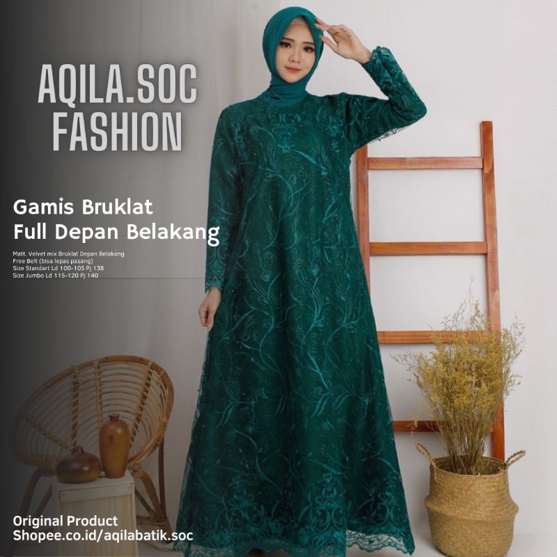 Dress Kondangan Broklat Arimbi Tile Mutiara Full Depan Belakang Gamis Jumbo XXL XXXL Ld 120 Gamis Ko