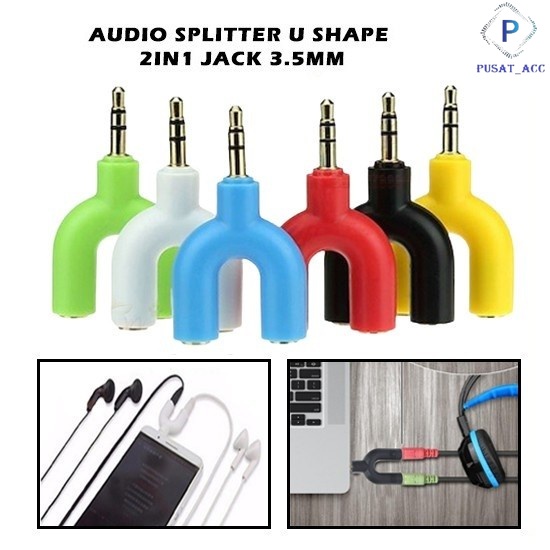 Audio Splitter U Shape Male to Dual Female Jack 3.5mm