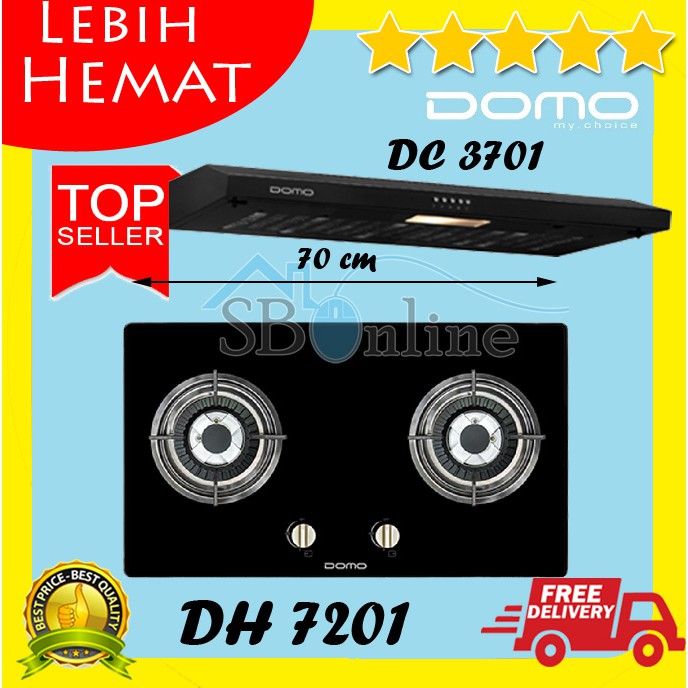Paket Kompor Gas Tanam 2 Tungku DOMO DH 7201 Dan Cooker Hood DC 3701 L Garansi Resmi