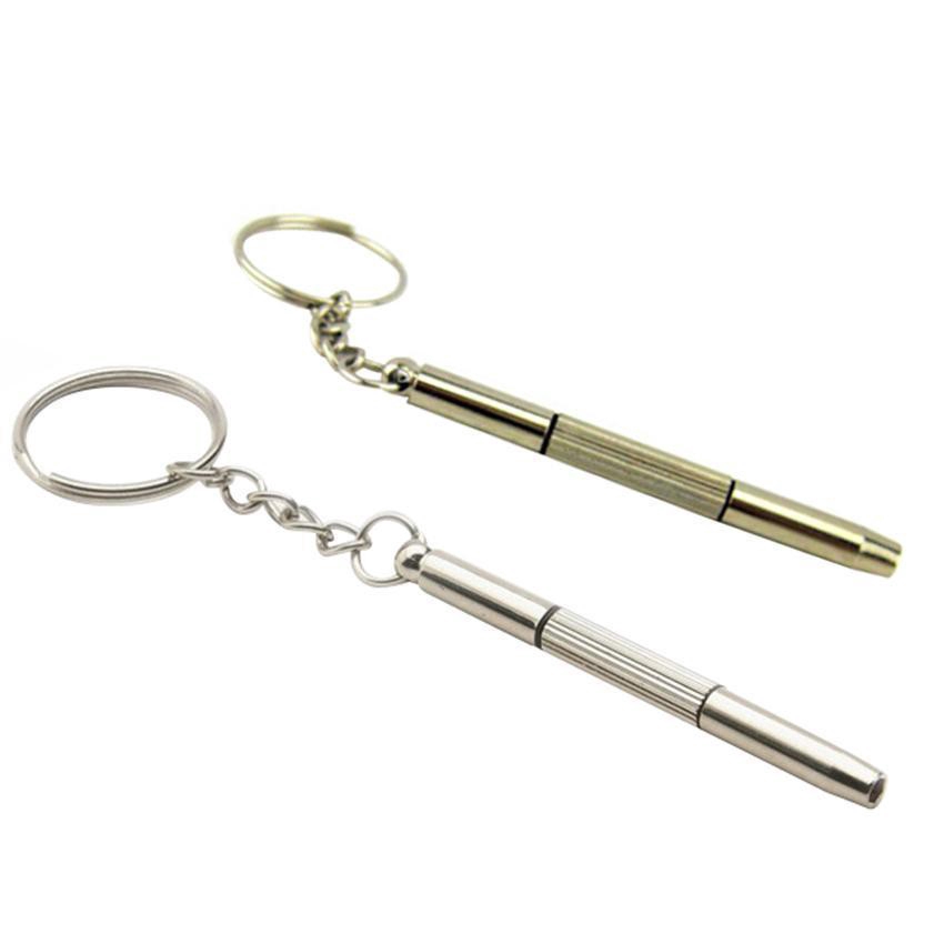 Gantungan Kunci Kacamata Hp 3in1 Obeng Mini Kunci Tas Mobil Portable Liontin Logam Aksesoris Keychain Repair Tools Silver