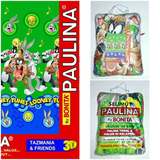 Selimut Paulina by Bonita ukuran 160x200 motif Tazmania & Friends