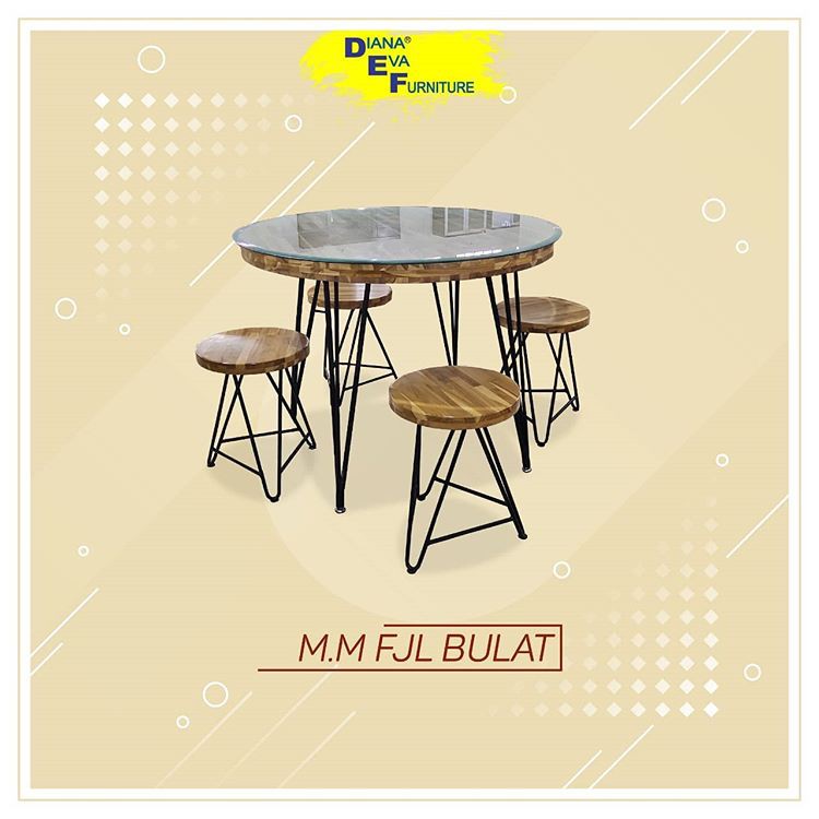 Dining Set FJL BULAT (Meja Makan Jati + 4 STOOL)