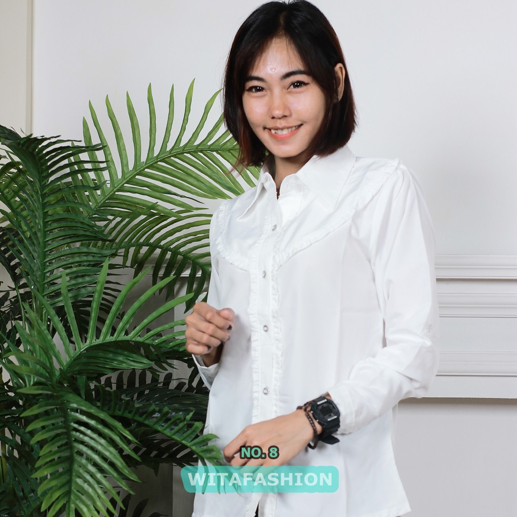 Kemeja kantor 008 sekertaris terbaru kemeja putih formal rumbai witafashion