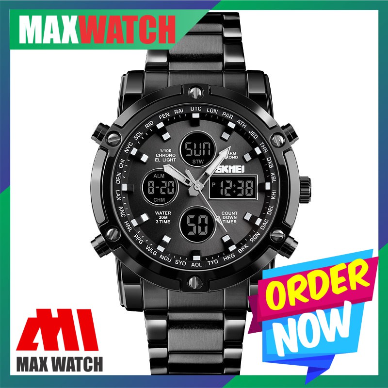 Jam Tangan Pria Digital Analog SKMEI 1389 Black Water Resistant 50M