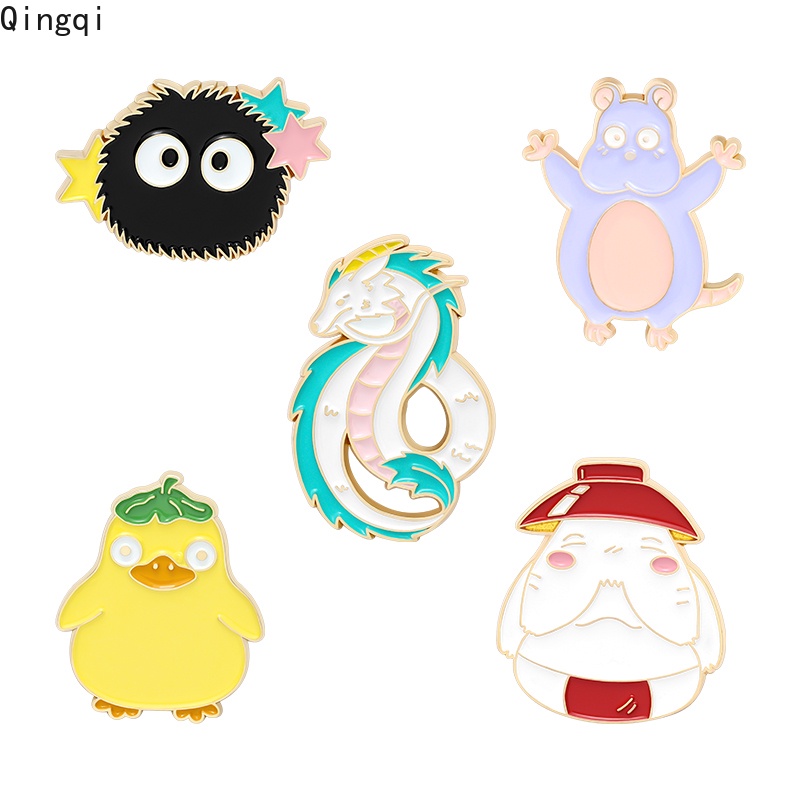 Bros Pin Enamel Desain Kartun Spirit World Dragon Mouse Bebek Wortel Coal Untuk Anak