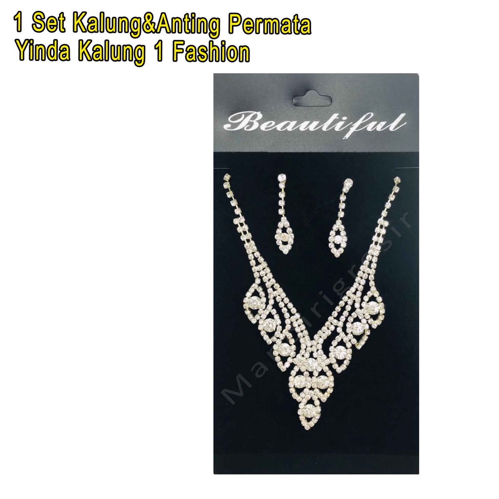 1 Set Kalung&amp;Anting Permata *Yinda Kalung 1 * Kalung Fashion * Aksesoris