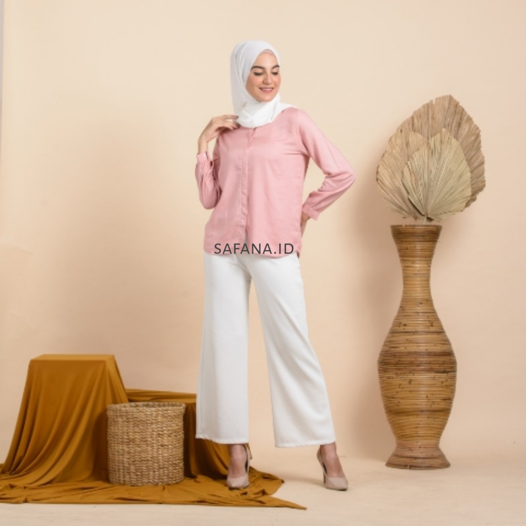 KEMEJA WANITA PANJANG / Kemeja Atasan Wanita Polos Basic-Dusty pink