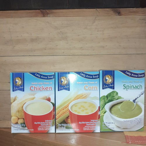 

Soup Instan Lady Anna Instant Soup Crem Of Corn,Chicken,Spinach 66g