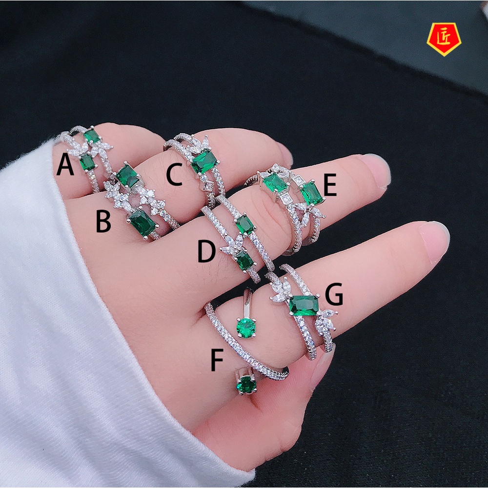 [Ready Stock]Inlaid Emerald Cross Winding Open Ring