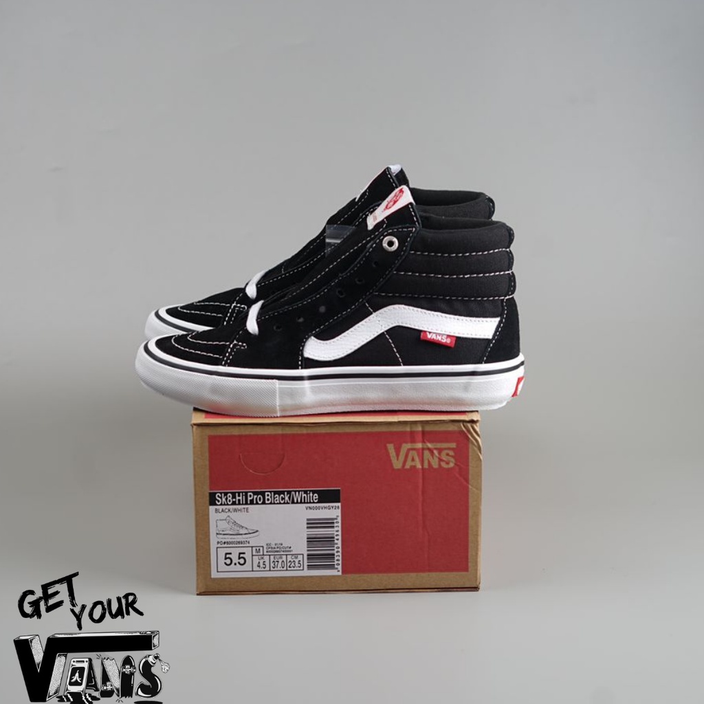 Original Vans Sk8 Hi Pro Black White 100% Bnib