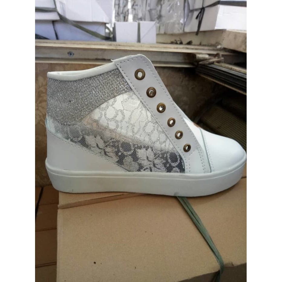 Sepatu Wanita Cewek Boots Jala Samping Ringan Adidas Nike Sneakers New - Putih- 36 - SW-1279